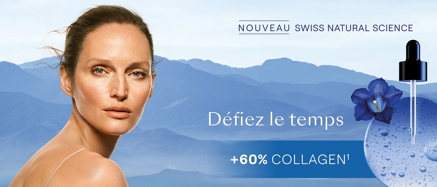 Portrait d'une femme avec des montagnes bleues en arrière-plan