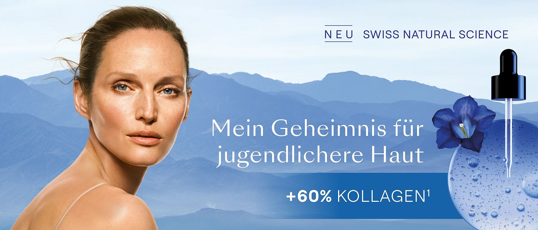 Portrait einer Frau mit blauen Bergen im Hintergrund