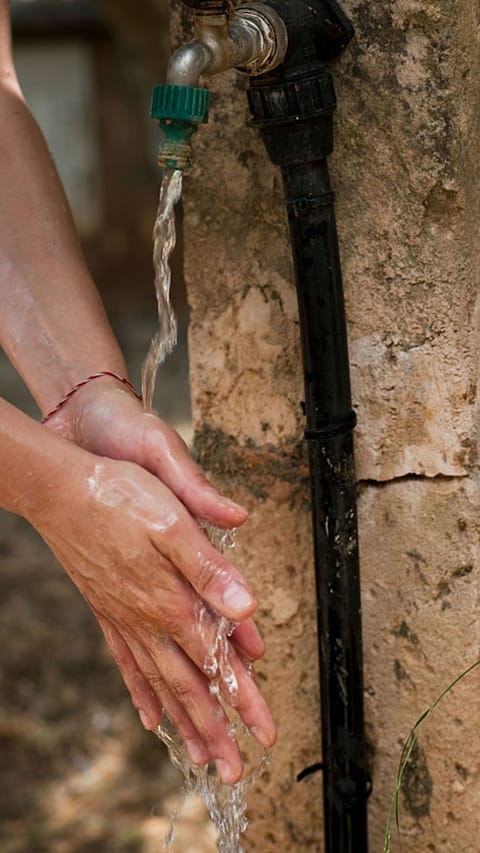 Femme se lave les mains