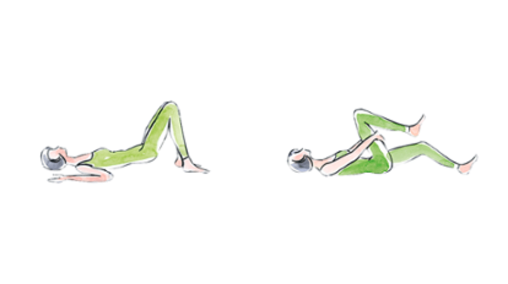 Illustration einer Frau, die auf dem Rücken liegt und die Beine anwinkelt