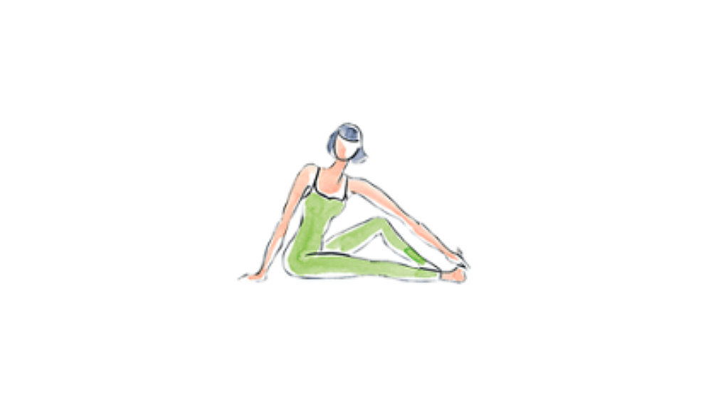 Illustration einer Frau, die aufrecht sitzt und ein Bein angewinkelt hat