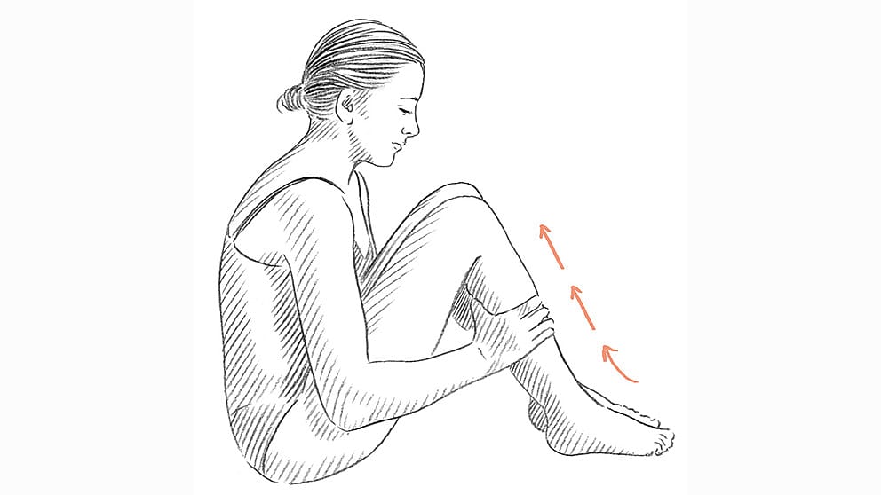 Illustration Frau legt Fingerspitzen zu beiden Seiten unten an die Wade.