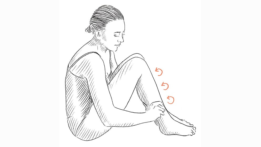 Illustration Frau legt Fingerspitzen zu beiden Seiten unten an die Wade.